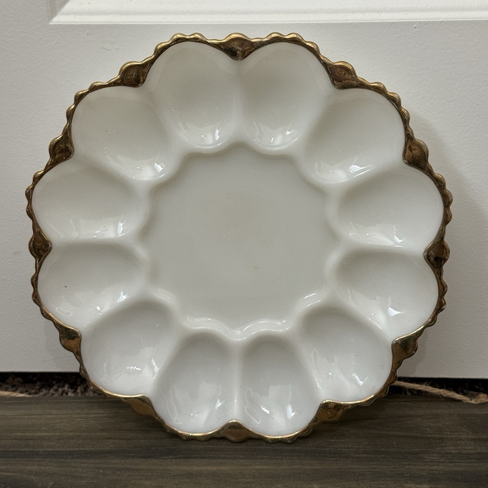 Vintage Anchor Hocking Fire King Delphite White Deviled‎ Egg Serving Dish Plate